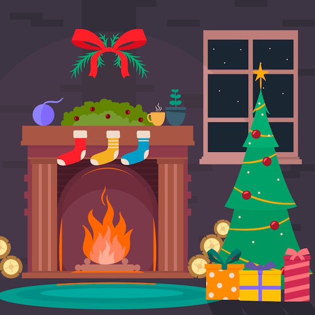 Free Vector | Flat design christmas fireplace scene