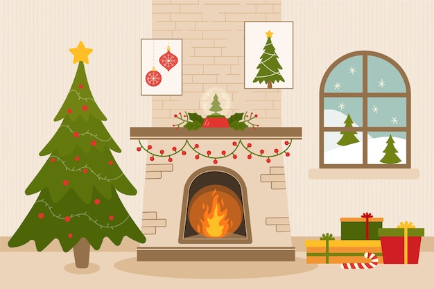 Premium Vector | Flat design christmas fireplace scene