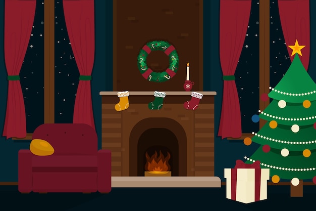 Free Vector | Flat design christmas fireplace scene