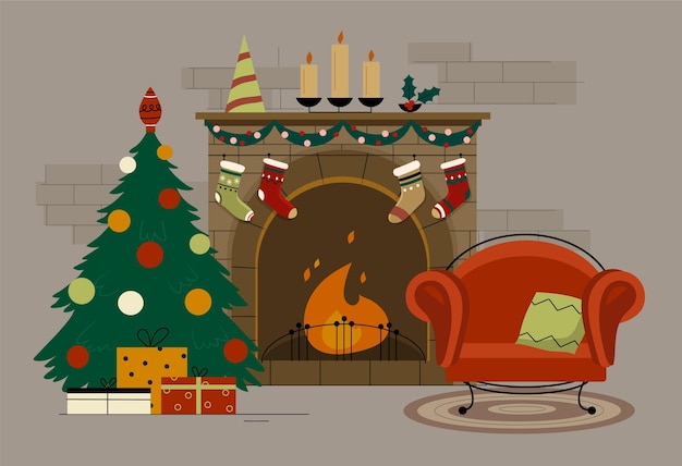 Premium Vector | Flat design christmas fireplace scene