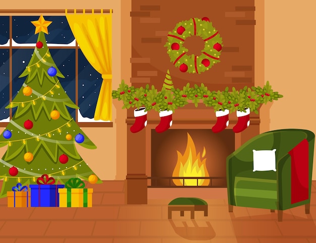 Free Vector | Flat design christmas fireplace scene