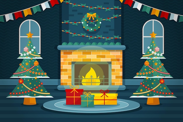 Premium Vector | Flat design christmas fireplace scene