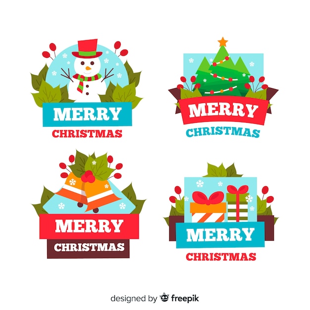 Download Flat design christmas label collection Vector | Free Download