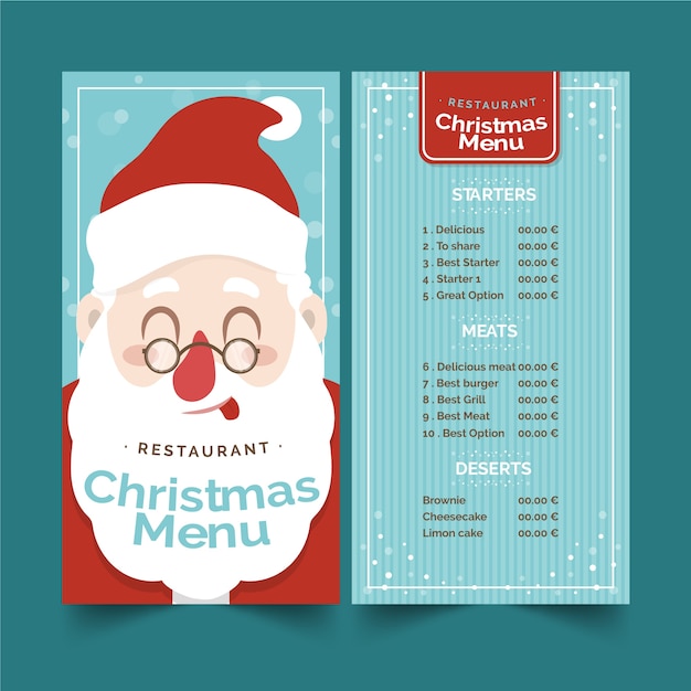 Flat design Christmas menu template Free Vector