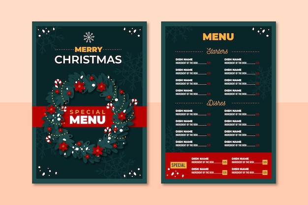 Christmas menu template design Free Vector - Wreath Design
