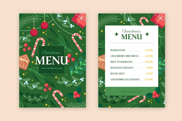 Christmas menu template Free Vector - Green Christmasy Background