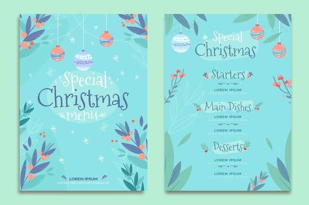 Beautiful Sky Blue Christmas menu template Design Free Vector