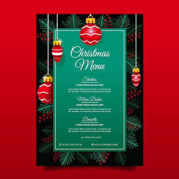 Christmas menu Design template Premium Vector - Holly and Baubles Border