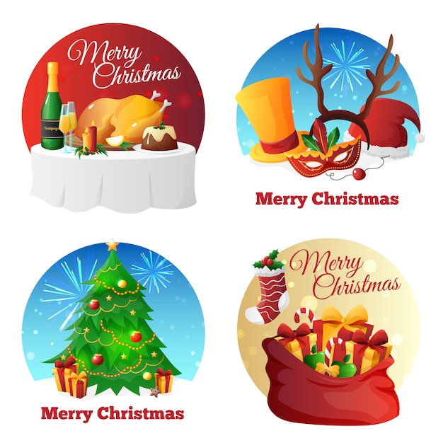 Free Vector Flat Design Christmas Party Icons Collection With Congratulations Presents And Dinner