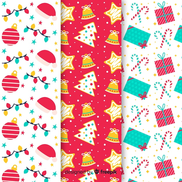 Flat design of christmas pattern collection Free Vector