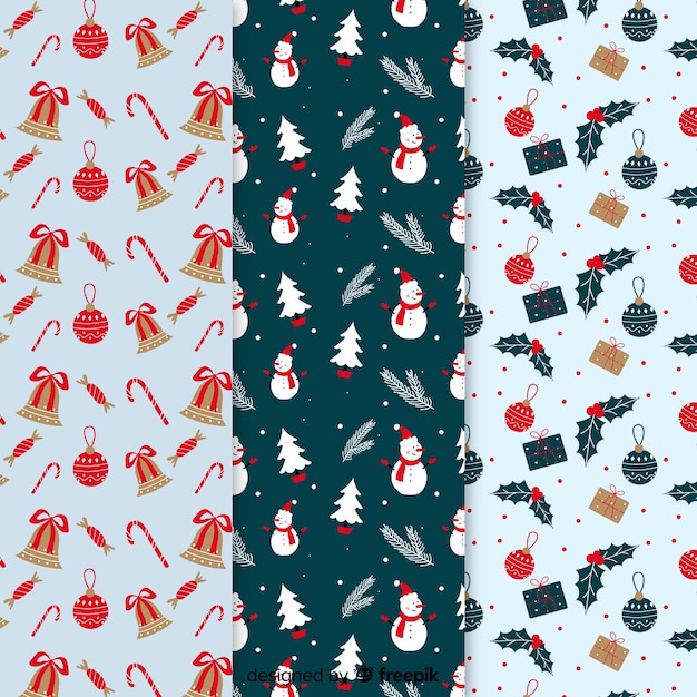 Flat design christmas pattern collection Free Vector