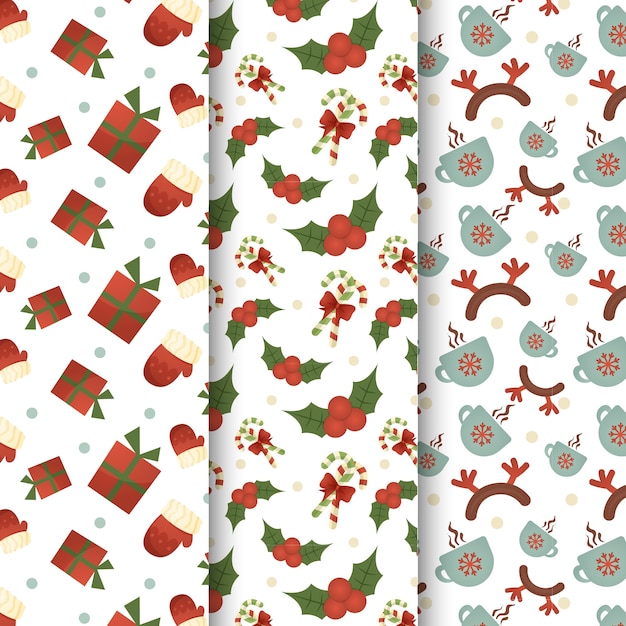 Flat Design Christmas Pattern Collection Vector 