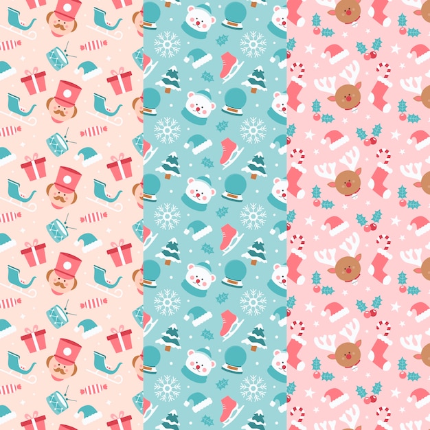 Flat design christmas pattern collection Free Vector