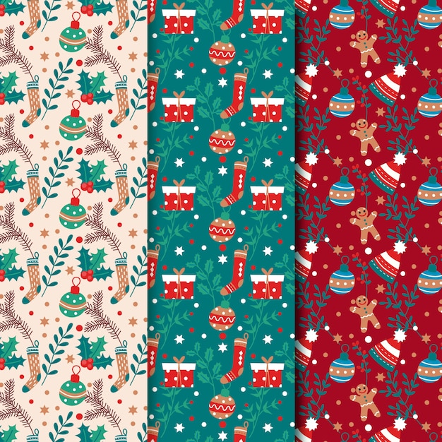 Flat design christmas pattern collection Free Vector