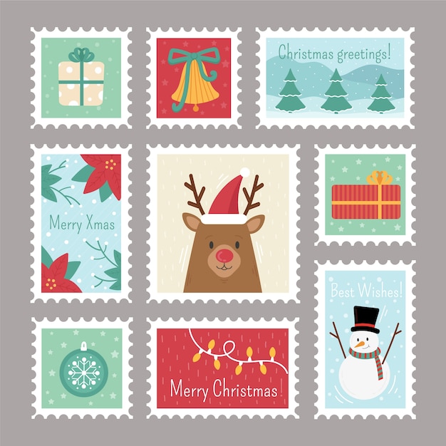 Free Vector | Flat design christmas stamp collection