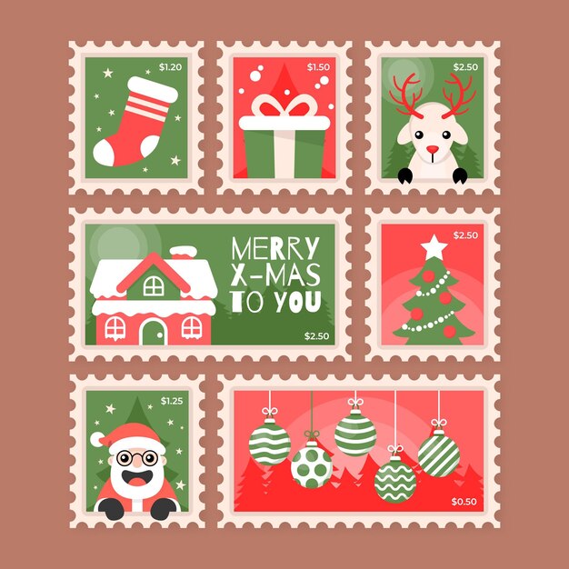 Free Vector Flat Design Christmas Stamp Collection