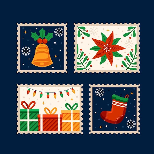 Free Vector | Flat design christmas stamp collection