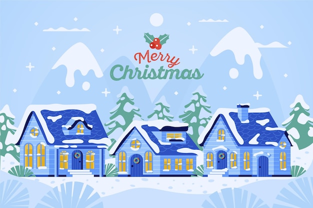 Free Vector | Flat design christmas town illustration at night