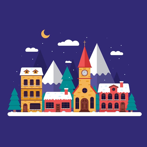 Free Vector Flat design christmas town