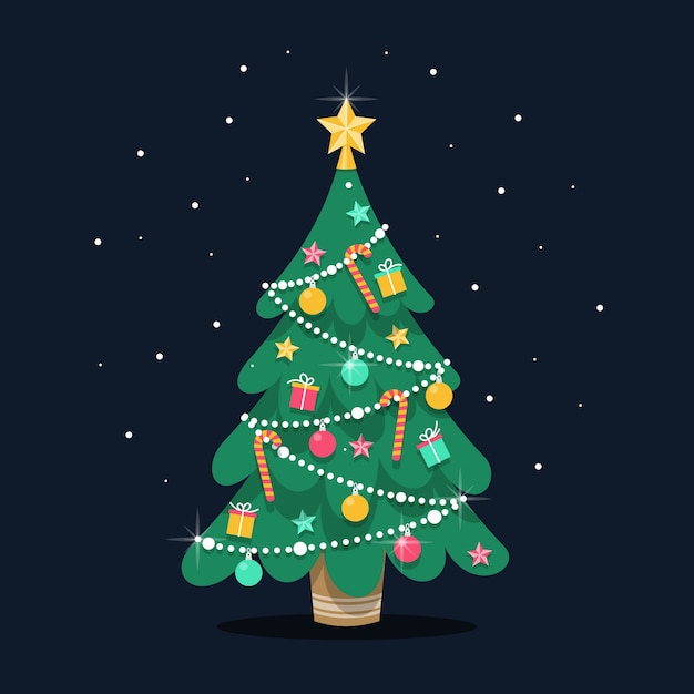 Download Free Vector Flat Design Christmas Tree Illustration PSD Mockup Templates