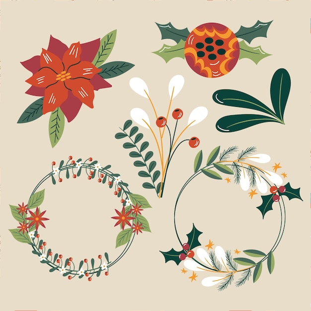 Free Vector  Flat design collection of christmas flowers