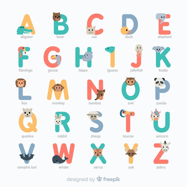 Download Flat design colorful animal alphabet | Free Vector