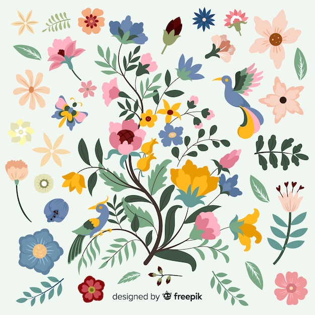Flat design of colorful floral branch Free Vector