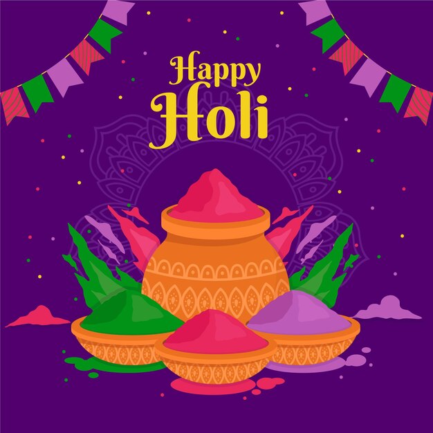 Free Vector | Flat design colorful holi gulal illustration