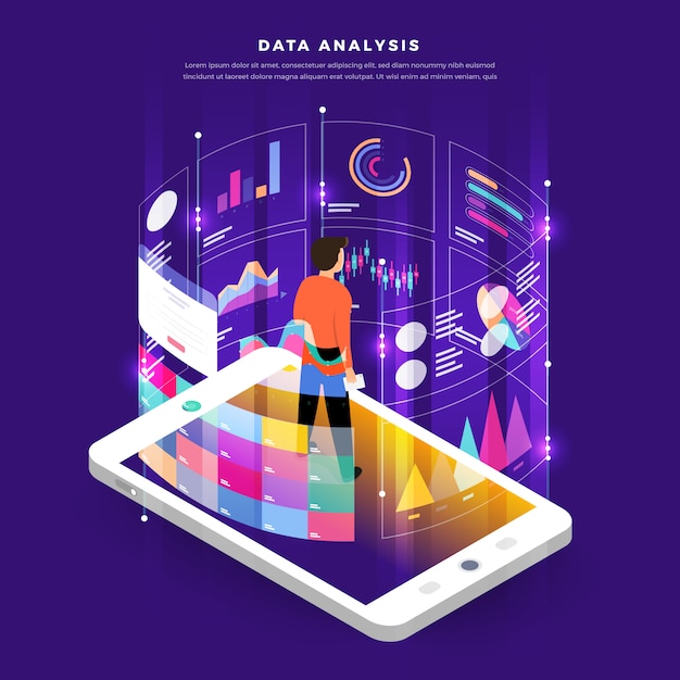 Flat design concept digital marketing data analysis with ...