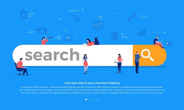 Flat design concept team building search bar for best result ranking page Premium Vector