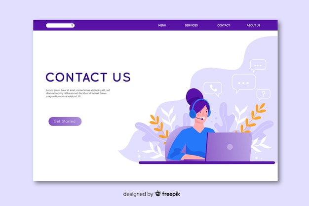 Flat design contact us landing page Free Vector