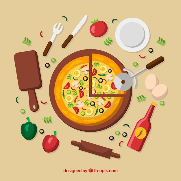 Flat design cooking pizza background