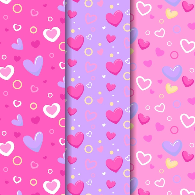 Flat design cute heart patterns Free Vector