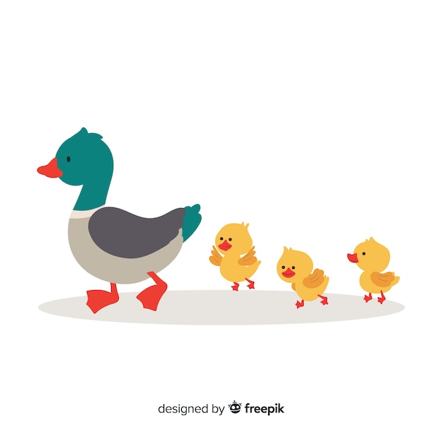 Download Flat design cute mother duck and ducklings Vector | Free ...