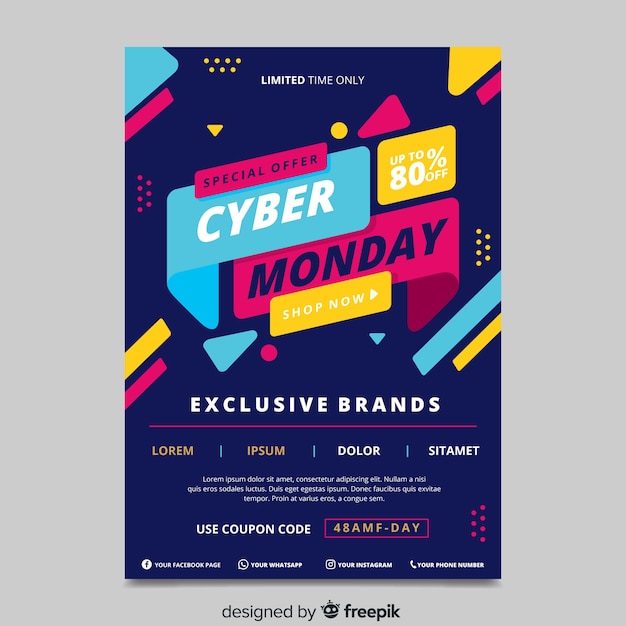 Premium Vector Flat Design Cyber Monday Poster Template