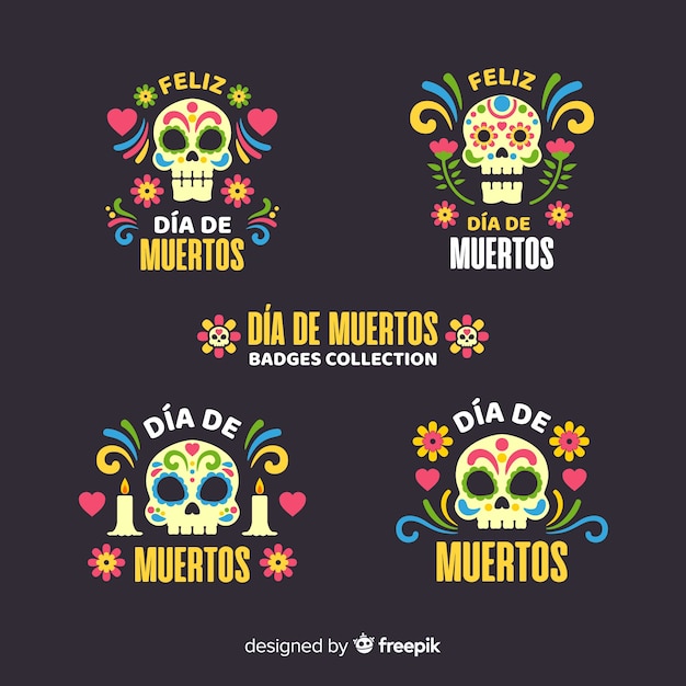 Flat design day of the dead badge collection Free Vector