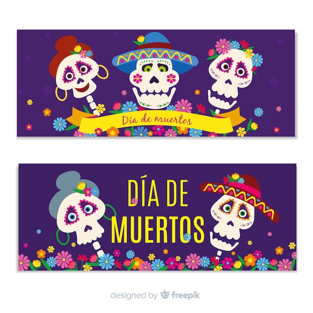 Free Vector Flat design día de muertos banners