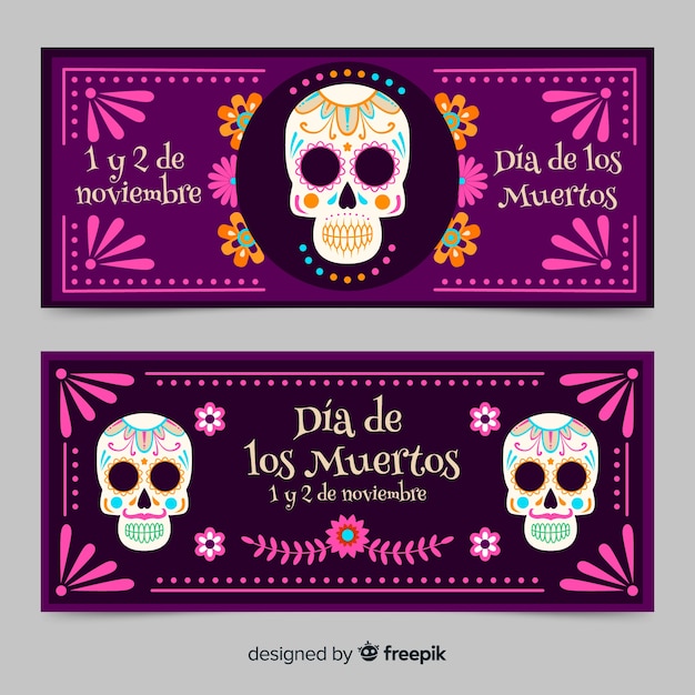 Free Vector | Flat design of dia de muertos banners