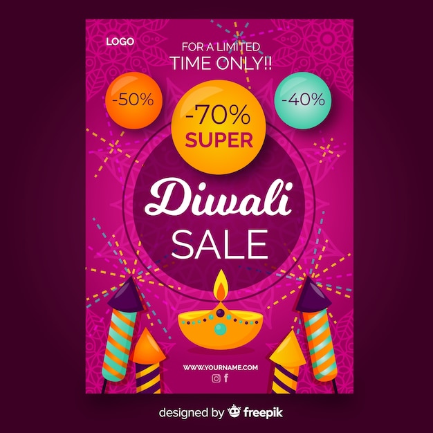 Free Vector | Flat design diwali sale flyer template