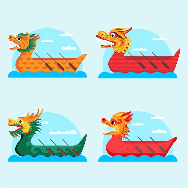 Flat design dragon boat collection | Free Vector