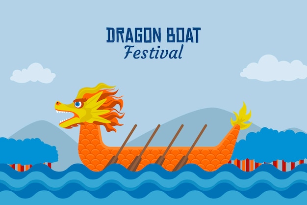 Flat design dragon boat and paddles background | Free Vector