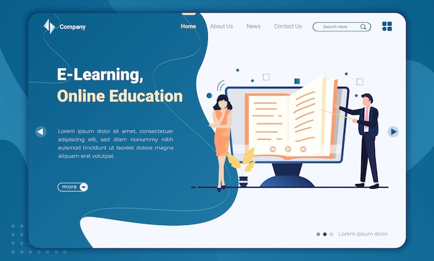 Flat design e-learning or online education landing page template Premium Vector