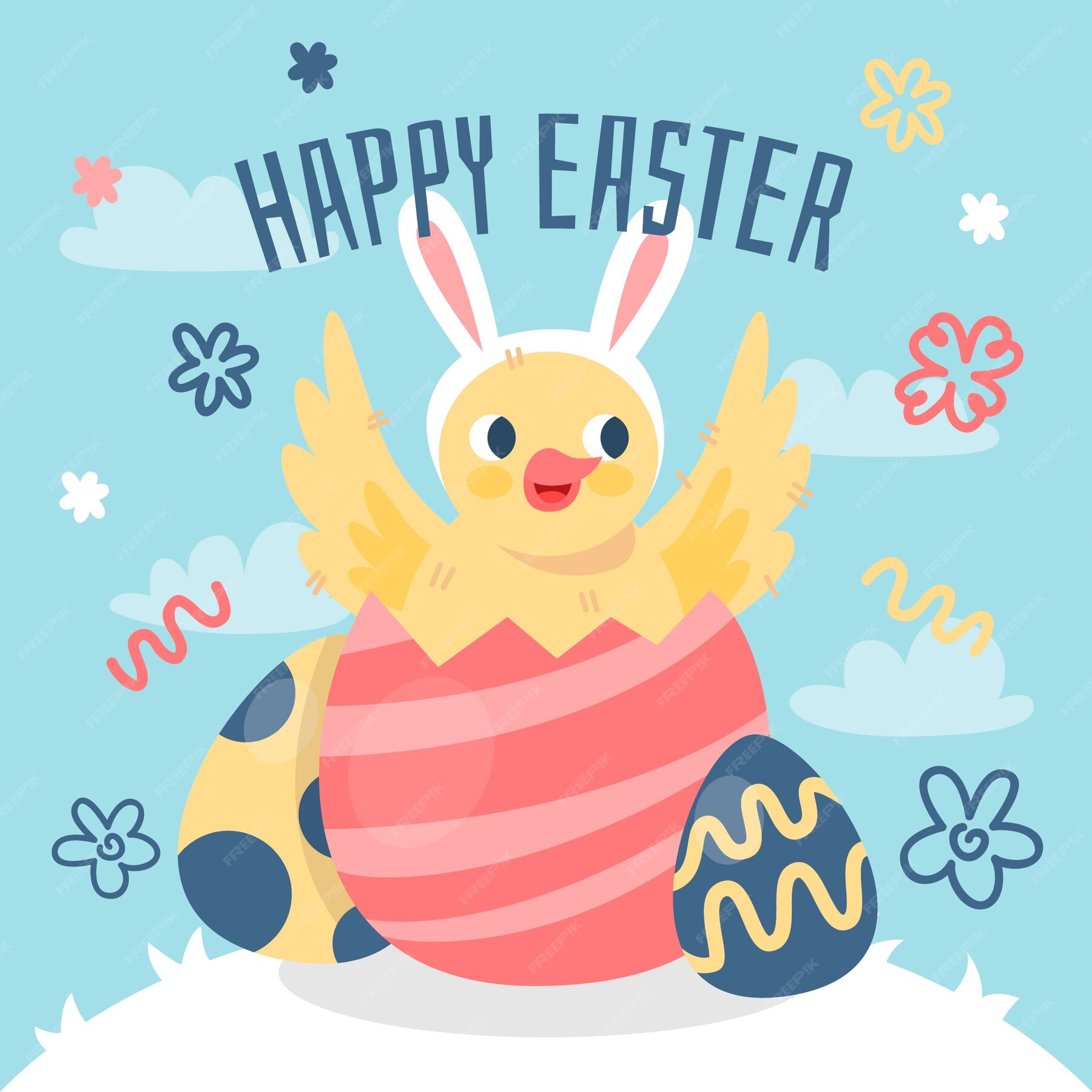 Free Vector | Flat design easter day happy chicken with headband