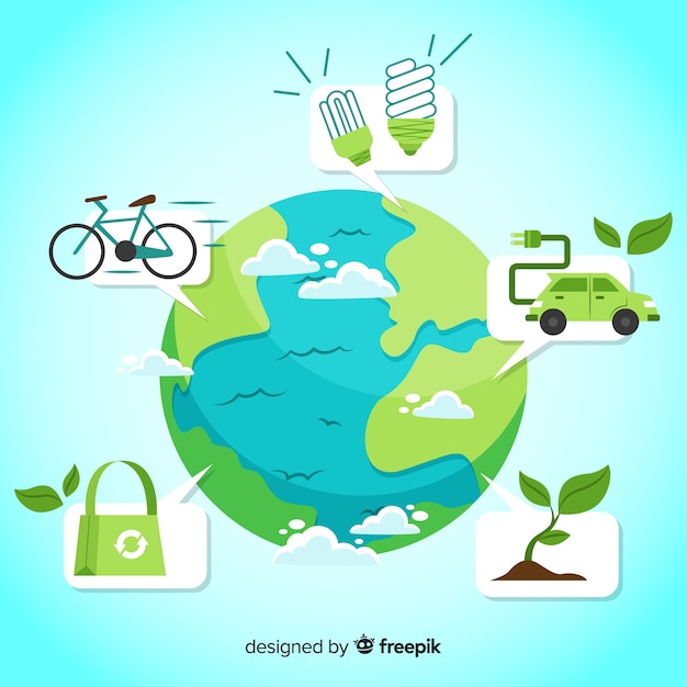 Flat design ecology concept with natural elements Free Vector