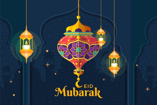 Premium Vector | Flat design eid mubarak background with lanterns