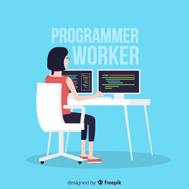 Flat design female programmer working Free Vector