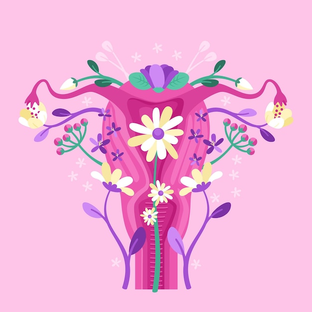 Flat design female reproductive system illustration with flowers Free Vector