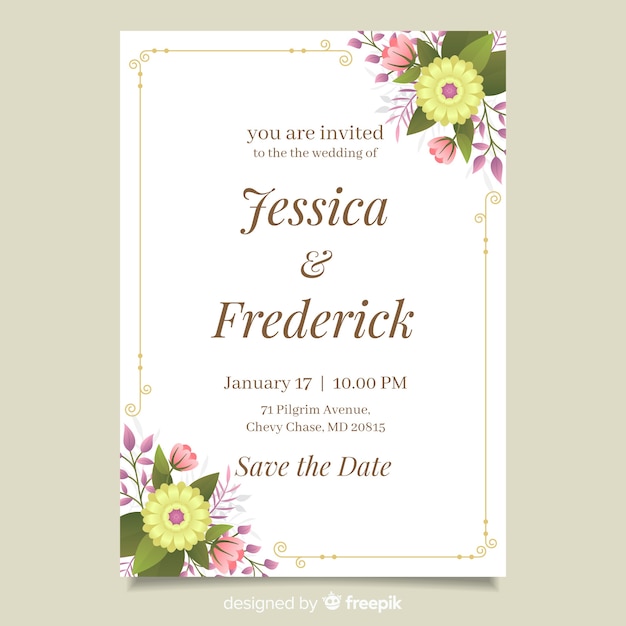 Free Vector Flat design of floral wedding invitation