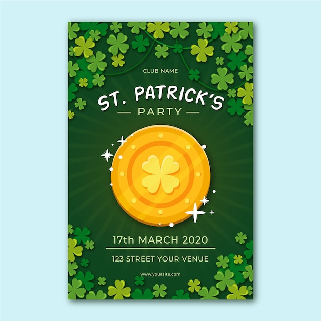 Flat design flyer for st. patrick's day template Free Vector