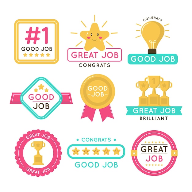 Premium Vector | Flat design good job and great job sticker pack